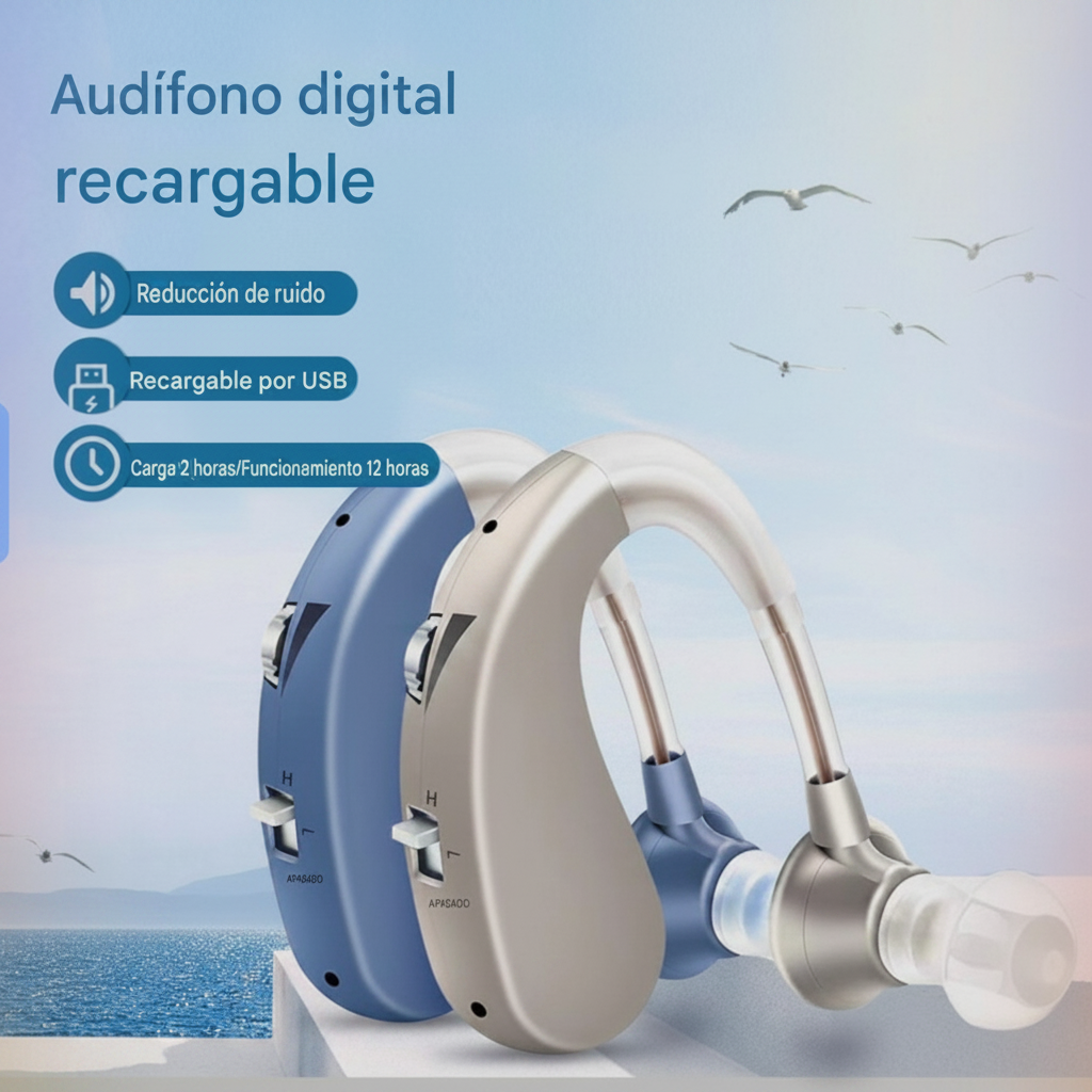 Audífono Auxiliar Auditivo Recargable USB con Reducción de Ruido Digital