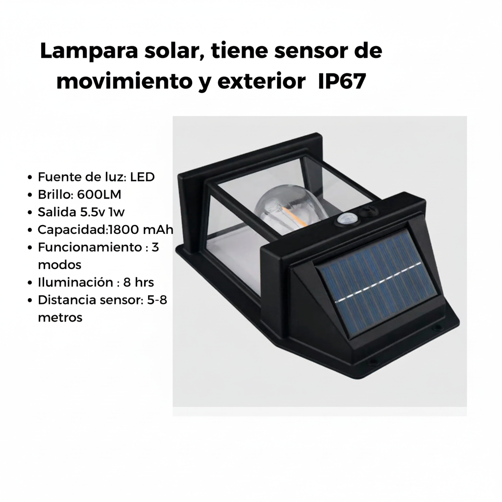Lámpara Aplique de Pared Solar Led Estructura Negro IP67