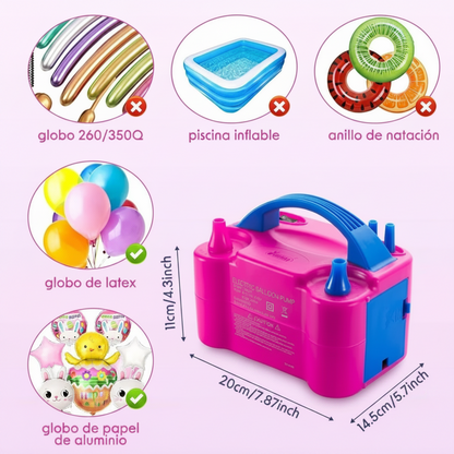 Inflador Eléctrico de Globos 600W con 2 Boquillas – Inflado Rápido